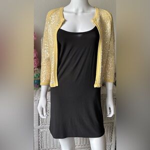 Rory Beca Sequined Cardigan Open Front Button Free in Canary Yellow color Size S